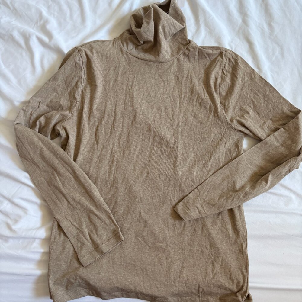 J. Crew Women's Brown/Tan Long Sleeve Turtle Neck Cabin Core Minimalist L